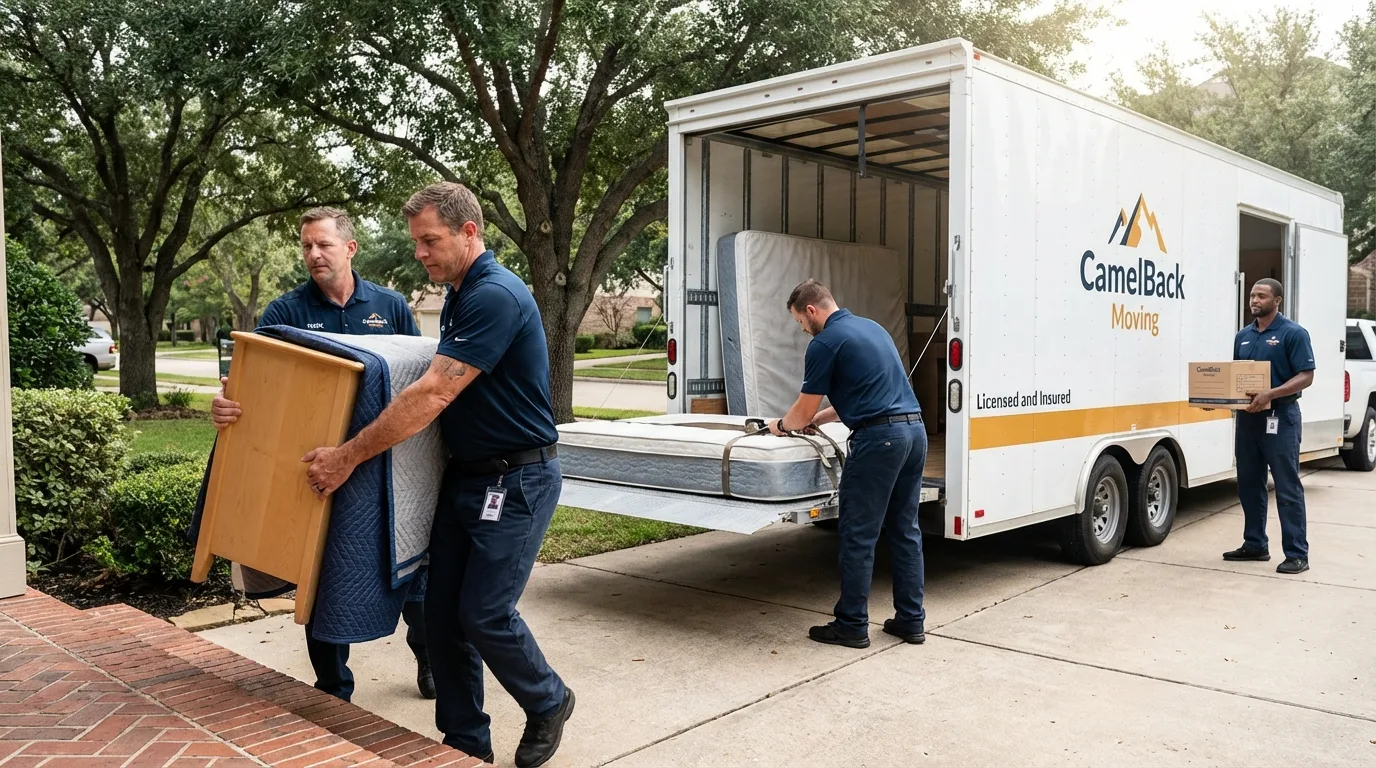 Crew loading residential truck for cross-state move from Longmeadow, MA