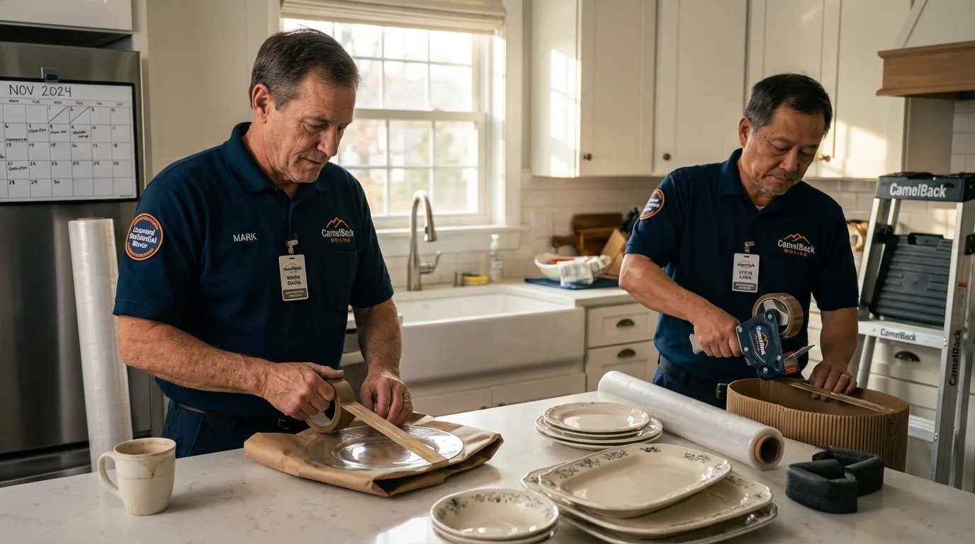 Professional crew packing kitchen dishware in Longmeadow, MA
